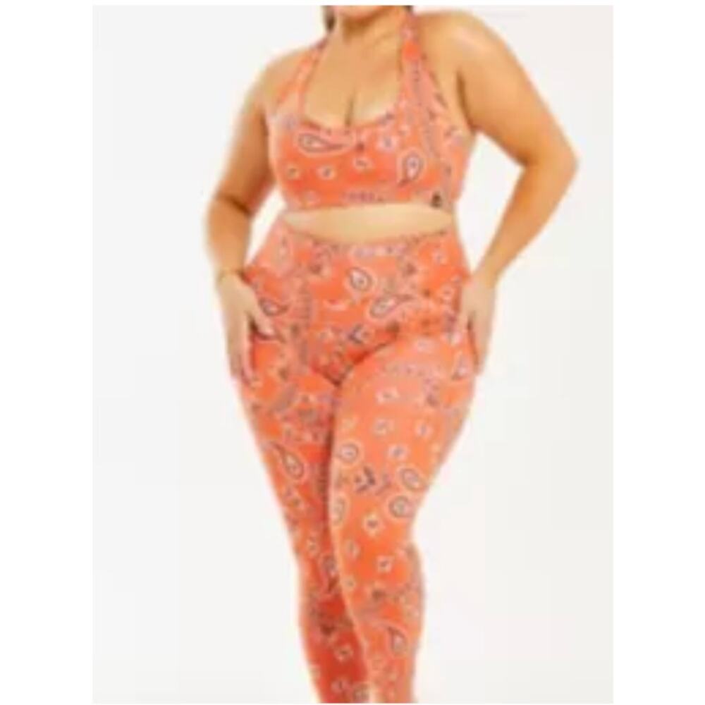 Booty By Brabants Orange Bandana Print Workout Set Curvy Size
